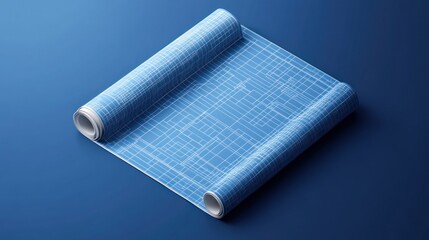 Rolled Blueprint on Dark Background