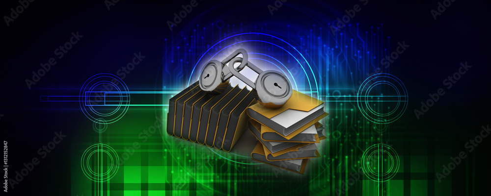 Poster 3d rendering folder protected lock