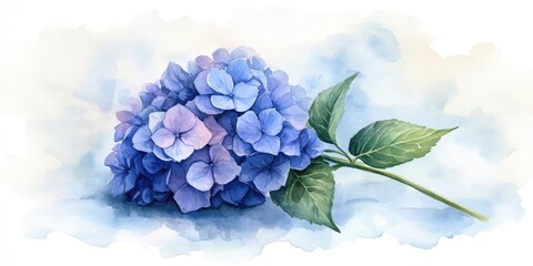 Obraz premium Soft brushstrokes depict blooming hydrangeas in pastel colors, ideal for use in greeting cards, invitations, and springtime events like Mother's Day and weddings