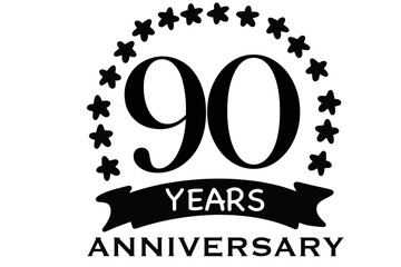 90 years anniversary, logo, emblem with stars, suitable for festive events, black stamp style