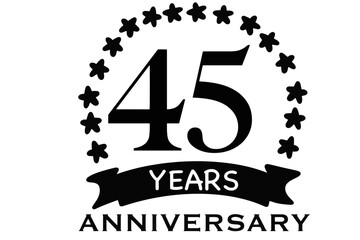 45 years anniversary, logo, emblem with stars, suitable for festive events, black stamp style