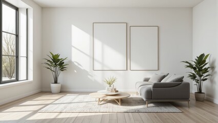 Spacious and Minimalist Living Room with Natural Light and Potted Plant in Modern Design
