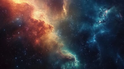 Fototapeta premium A vibrant and mesmerizing video background featuring a colorful space scene with a swirling nebula and distant galaxies, evoking the vastness and beauty of the cosmos.