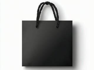 Black shopping bag with rope handles, on white