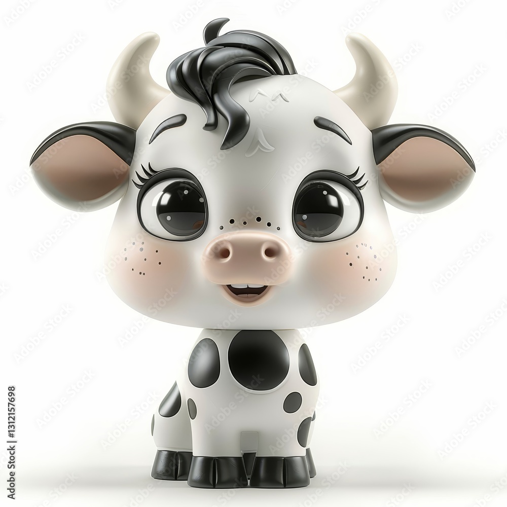 Aufkleber a charming animated cow character stands with a friendly expression. its large sparkling eyes and un