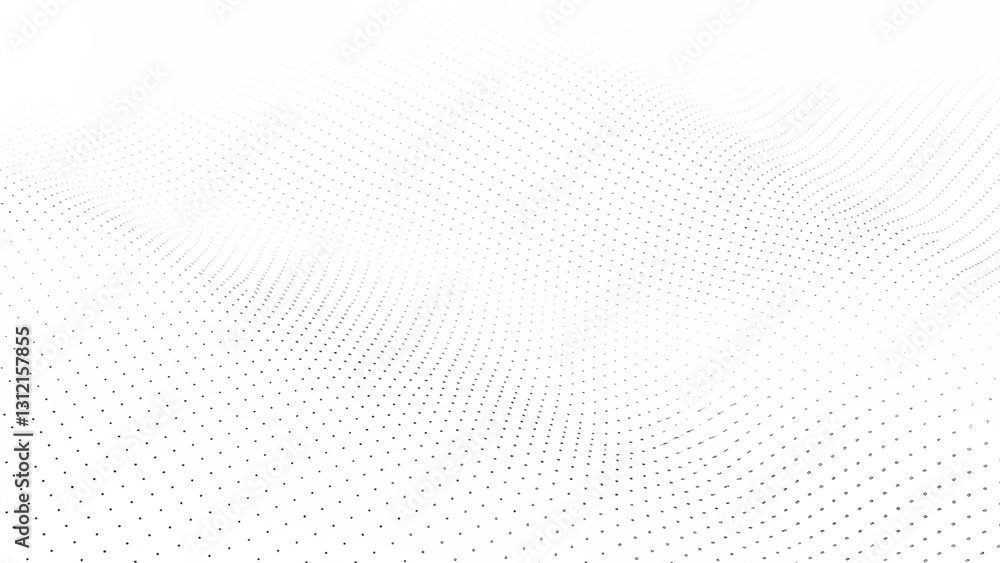 Poster abstract halftone background with wavy surface made of gray dots on white. abstract liquid shapes, w