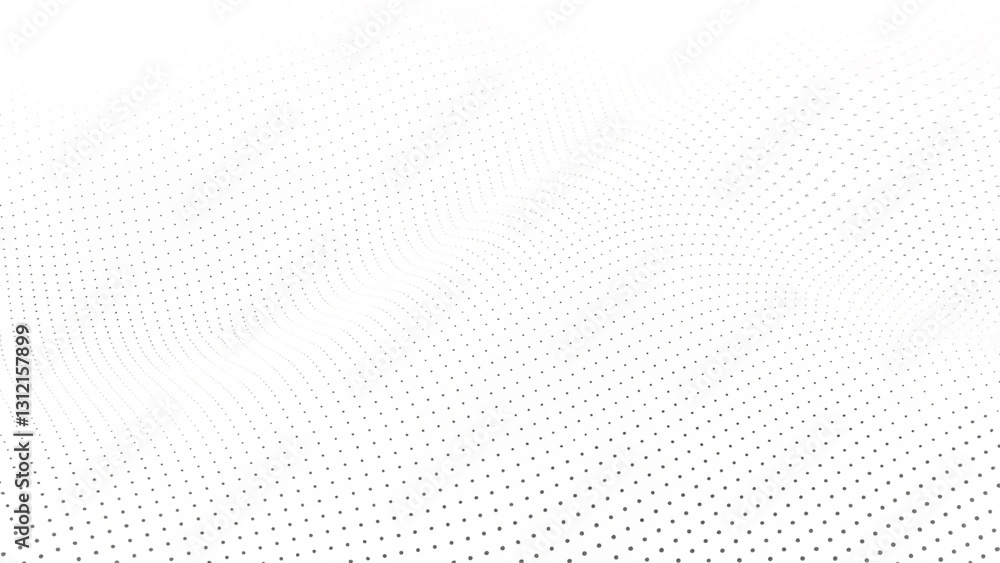 Poster abstract halftone background with wavy surface made of gray dots on white. abstract liquid shapes, w