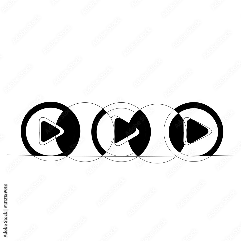 Poster play icon set. play button vector icon continuous line drawing doodle
