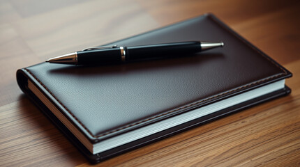 A closed notebook with a pen resting on it, symbolizing a pause in the creative process – Generative AI