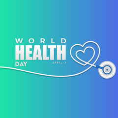 World Health Day. Global Health Awareness Concept.  with stethoscope on green blue background