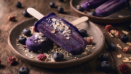 Exotic Blueberry Acai Popsicles with Superfood Elements Deep purple acai popsicles sprinkled 5