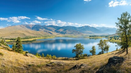 Naklejka premium Serene mountain lake panorama