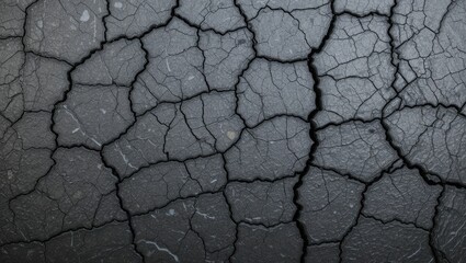 Close-Up View of Dark Cracked Surface Texture with Intricate Patterns and Abstract Design