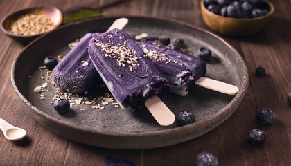 Exotic Blueberry Acai Popsicles with Superfood Elements Deep purple acai popsicles sprinkled 3
