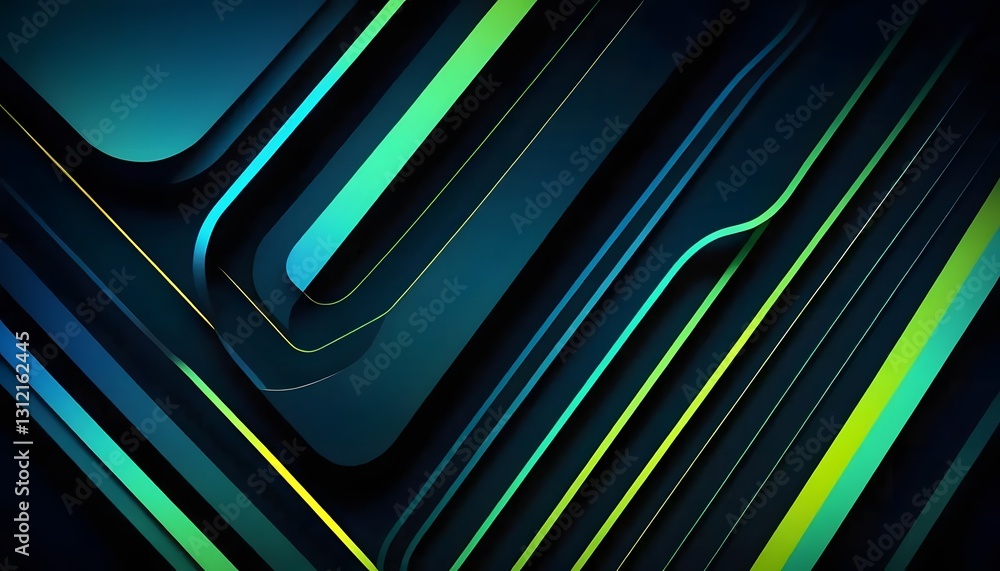 Poster dynamic interplay of vibrant teal and lime green lines creating a futuristic, energetic abstract des