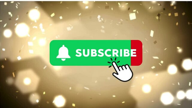 animation of incentive to press red subscribe button; end screen with festive golden confetti celebration