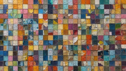 Fototapeta premium Colorful Mosaic Tile Pattern Creating an Abstract Artwork with Vibrant and Geometric Shapes