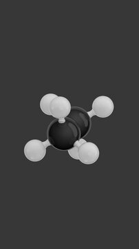 Molecule: Ethane. Chemical Structure Model: Ball and stick. Molecular Formula: C2H6. Isolated on a gray background. Seamless looping Vertical video. 3D render.