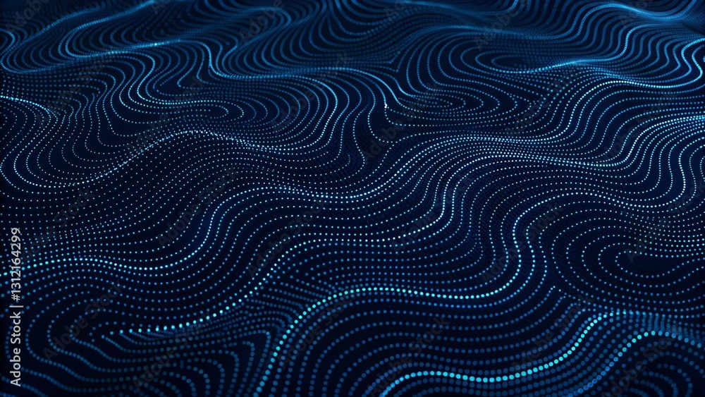 Poster 3d rendering. Abstract blue background of points. Cyber particles. Big data stream. Abstract technology stream background. Digital dynamic wave of dots. Network connection structure. Futuristic.