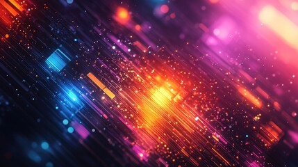 Obraz premium Abstract Dynamic Neon Lights Background with Glowing Particles and Colorful Streaks