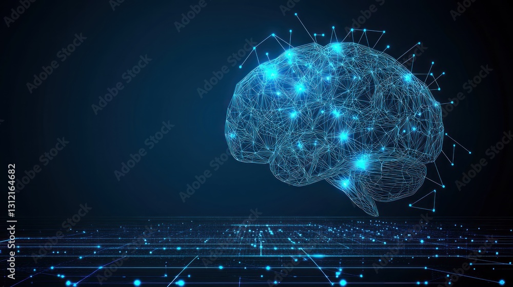 Poster abstract representation of a brain with digital network connections