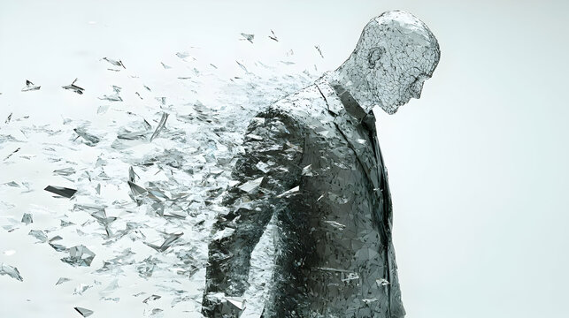 Disintegrating Man in Suit, GreyScale Digital Art
