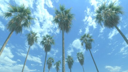 Palm trees stretching towards a vibrant blue sky