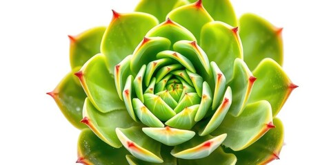 Fototapeta premium A vibrant green succulent, isolated on pure white, organic, color
