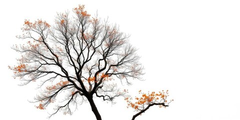 Obraz premium A lone deciduous tree, branches reaching skyward, stark against a pure white background, design, tree