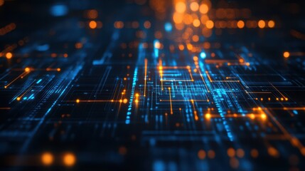 Obraz premium Cybernetic Pathways: An electrifying digital landscape unfolds, with a mesmerizing network of glowing lines and circuits symbolizing the interconnectedness of the digital world.