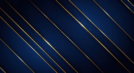 Luxury lines and gold lines on blue abstract banner background. Space for copying text. Luxury background, banner design style.