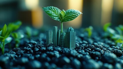 Miniature city sprouting green life