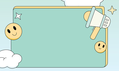 A playful and modern digital illustration featuring a pastel green rectangular board with a thin yellow border, designed as a blank space for text