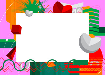 Geometrical graphic retro theme background with place for text. Minimal geometric elements frame. Vintage abstract shapes vector illustration for advertising.