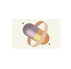 A futuristic and elegant digital illustration featuring a large, glossy capsule floating in space