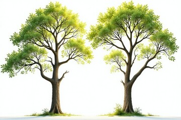 Fototapeta premium Varying branches isolated on white background with subtle texture and gentle lighting, forest, branch