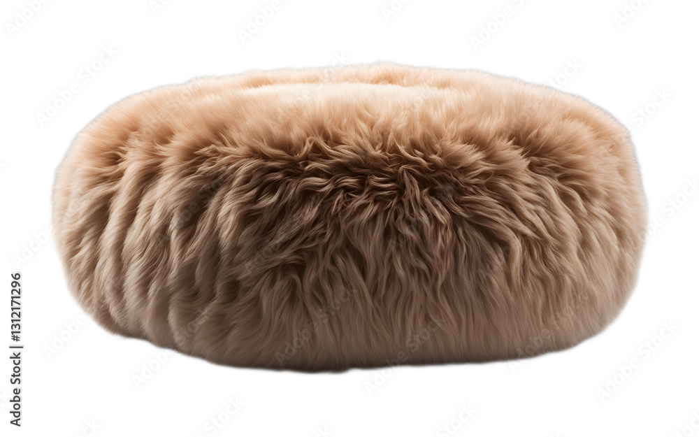 Poster a round plush poof with a soft fabric texture, isolated on a empty plain background