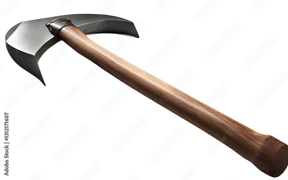 Aufkleber a rugged pickaxe with a wooden handle and steel head, isolated on a empty plain background
