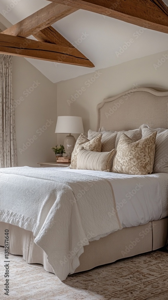 Poster sunlight gently filters through soft alpine oat curtains, illuminating the serene bedroom adorned wi