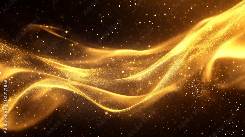 Aufkleber mesmerizing golden light waves dancing in space abstract visualization enchanting environment ethere