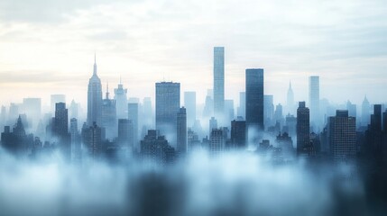 Misty city skyline