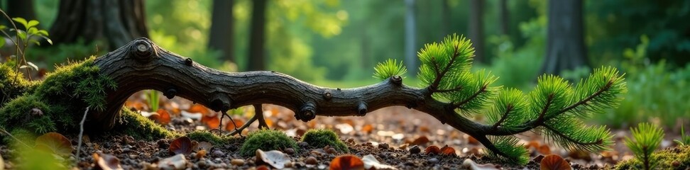 Twisted and gnarled spruce branch on the ground, wood, wildlife