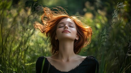 pretty young girl in the nature, fantastic scenery in the nature with young woman