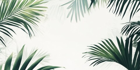 Floating palm fronds with a tropical green hue on a soft white background
