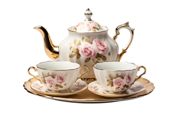 Elegant porcelain tea set featuring delicate rose patterns, perfect for afternoon tea gatherings.