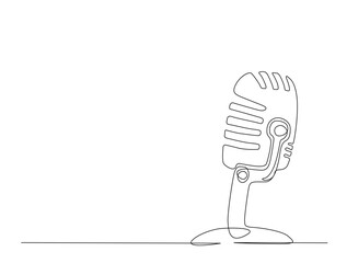 Continuous one line drawing of classic microphone. Podcast microphone  in single line draw illustration. Editable stroke.