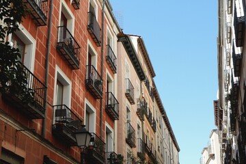 Simple colourful facades in Madrid, Spain