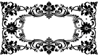 Elegant Floral Frame with Decorative Elements in Black and White Design