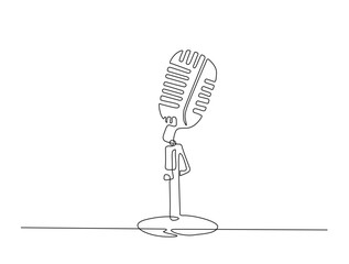 Continuous one line drawing of classic microphone. Podcast microphone  in single line draw illustration. Editable stroke.