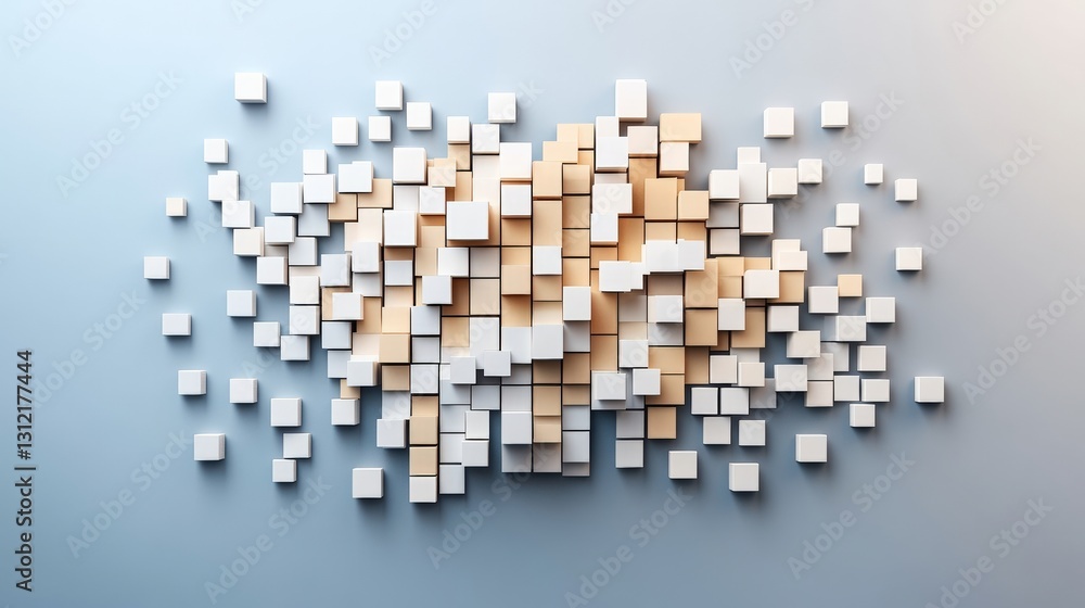 Poster abstract concept of multiple white cubes arranged in a creative pattern representing minimalistic de
